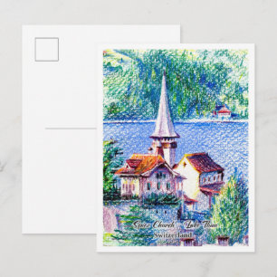 Postal Iglesia de Spiez en el lago de Thun en Spiez Suiza