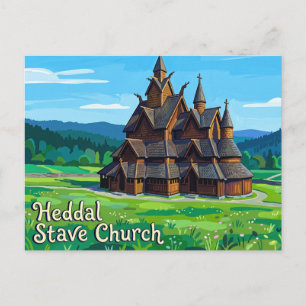 Postal Iglesia de tablones de Heddal Noruega