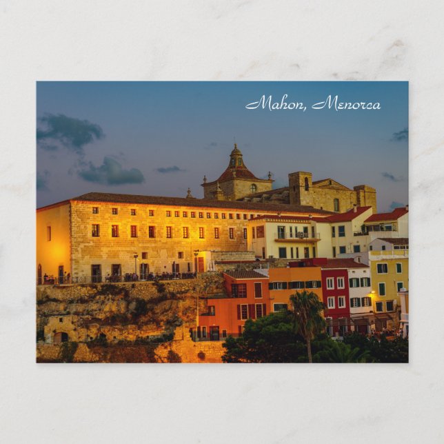 Postal Iglesia del Carmen al atardecer - Mahon, Menorca (Anverso)