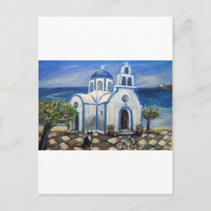 Postal Iglesia del Gato del Tuxedo en pintura de la isla