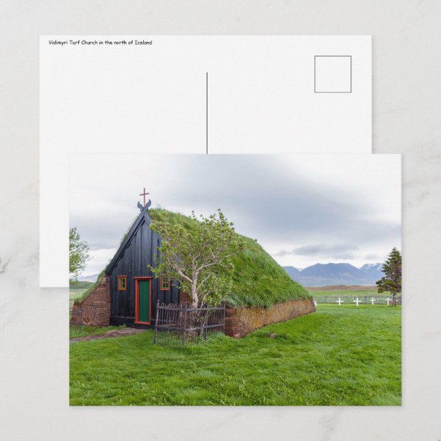 Postal Iglesia del Turf de Vidimyri en el norte de Island (Anverso / Reverso)