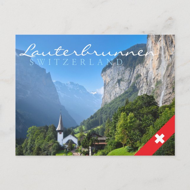 Postal Iglesia en el valle de Lauterbrunnen, Suiza (Anverso)