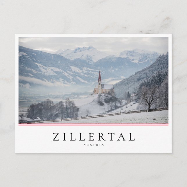 Postal Iglesia en invierno en Zillertal, Austria (Anverso)