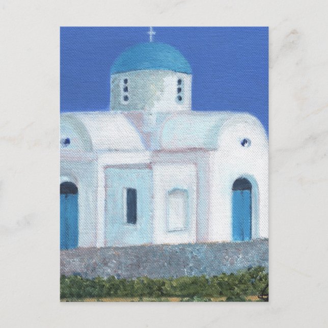 Postal Iglesia grecochipriota Azul Y Blanca (Anverso)
