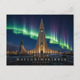 Postal Iglesia Hallgrímskirkja Reikiavik Islandia Aurora