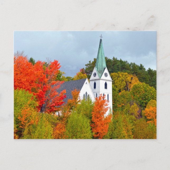 Postal Iglesia, Island Pond, Vermont, Otoño (Anverso)