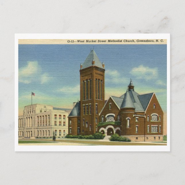 Postal Iglesia Metodista, Greensboro NC Vintage (Anverso)