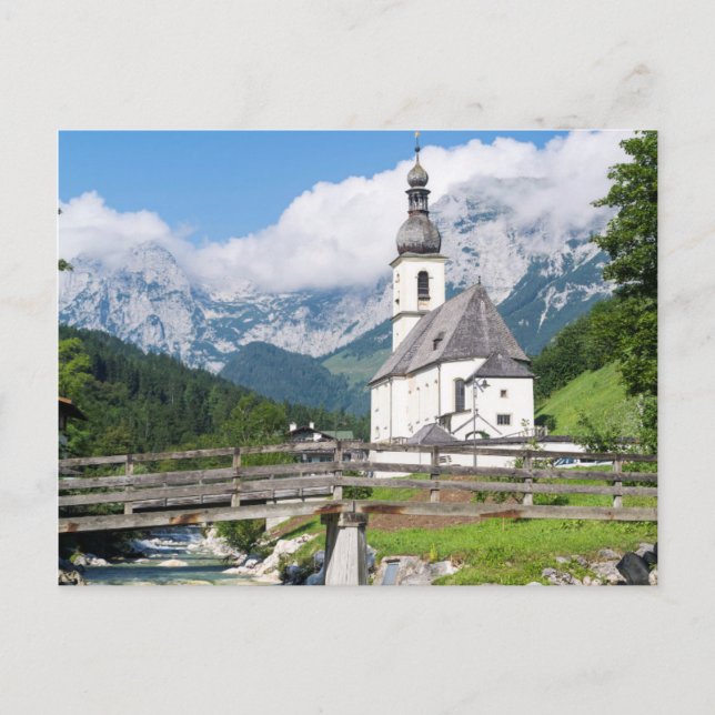 Postal Iglesia parroquial de Ramsau en Baviera, Alemania (Anverso)
