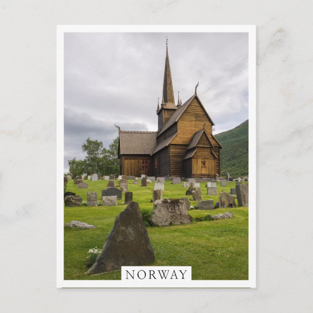 Postal Iglesia Stave con cementerio en Noruega (Anverso)