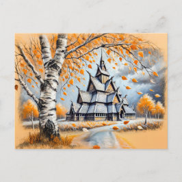 Postal Iglesia Stave en el dibujo de Pastel Chalk