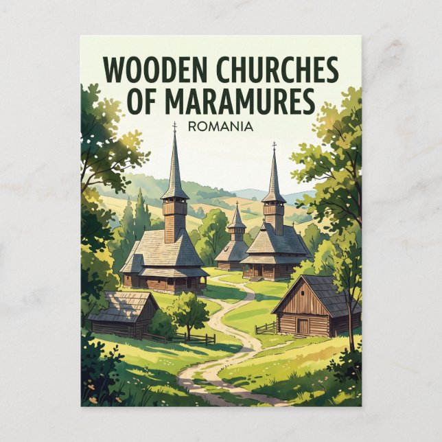 Postal Iglesias de madera de Maramures Rumania (Anverso)