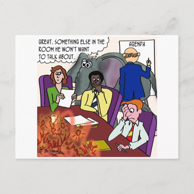 Postal Ignorando el elefante y el fuego en la conferencia (Anverso)