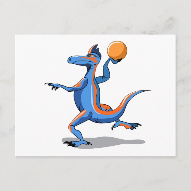 Postal Iguanodon Personalizado jugando básquetbol. (Anverso)