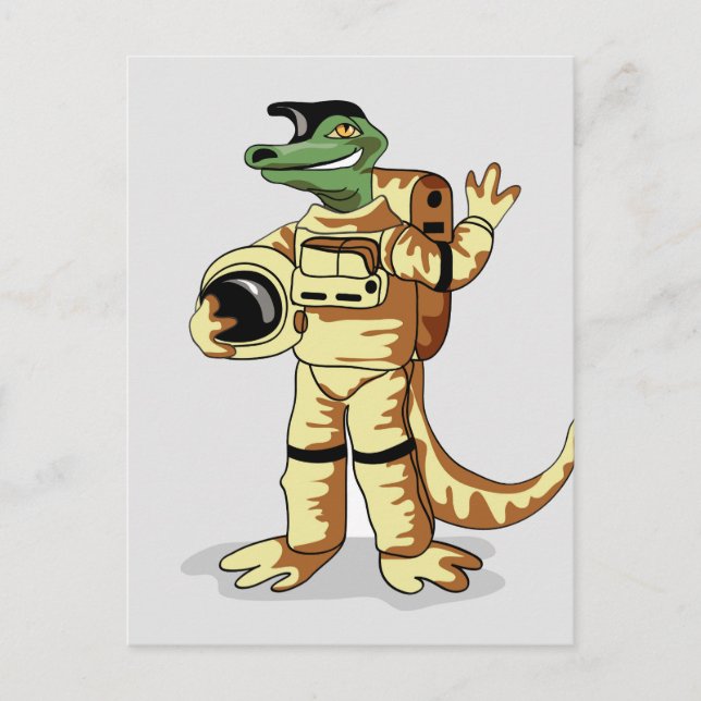 Postal Iguanodon vestido con un traje espacial de cosmona (Anverso)