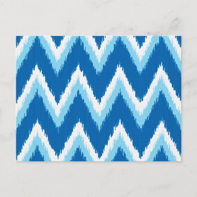 Postal Ikat Chevron Stripes - Cobalto, azul cielo y blanc (Anverso)