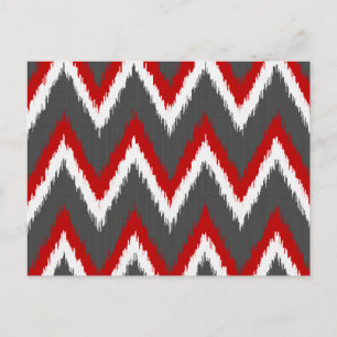 Postal Ikat Chevron Stripes - Rojo, Blanco y Gris / Gris