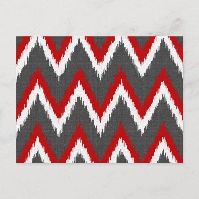 Postal Ikat Chevron Stripes - Rojo, Blanco y Gris / Gris (Anverso)