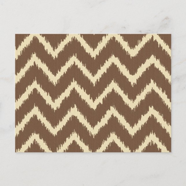Postal Ikat Chevrons - Marrón chocolate y tostado (Anverso)