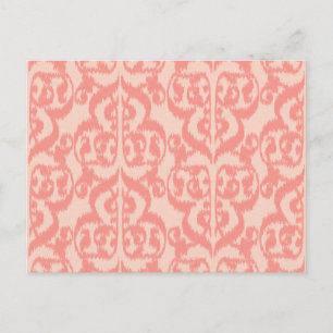 Postal Ikat Damask Morisco - melocotón y rosa coral