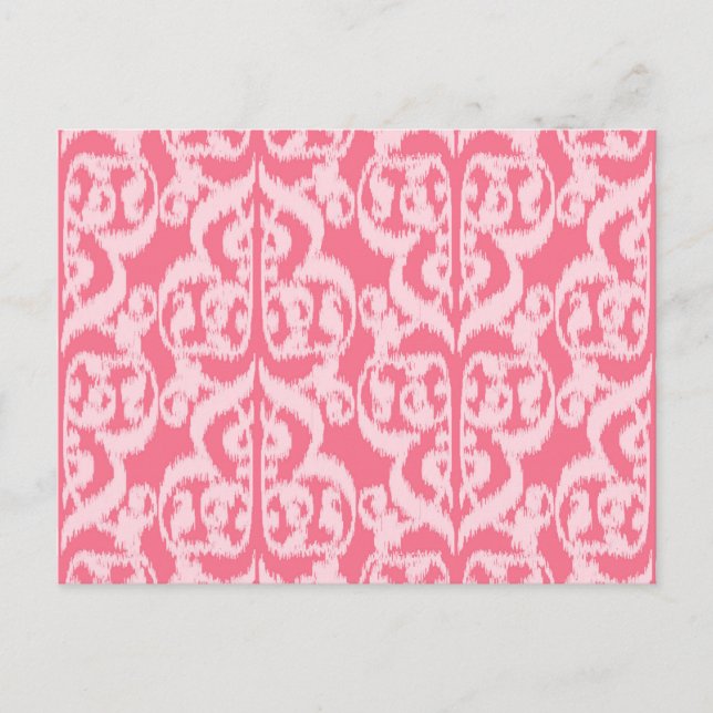 Postal Ikat Damask Morisco - tonos rosa coral (Anverso)