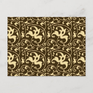 Postal Ikat Floral Damask - Chocolate Marrón y Beige