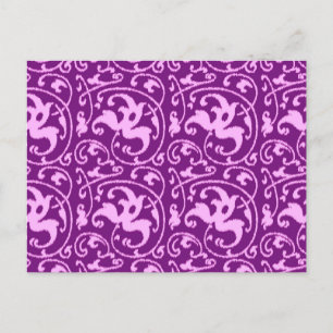Postal Ikat Floral Damask - Orquídea y Púrpura