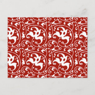 Postal Ikat Floral Damask - Rojo Oscuro y Blanco