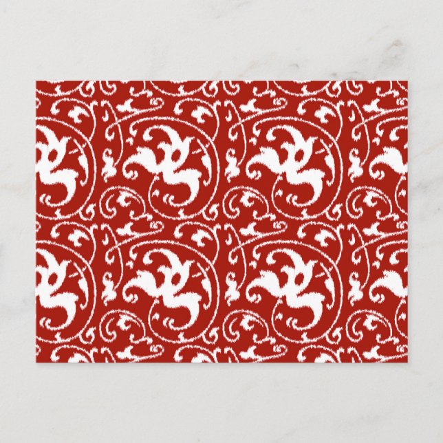 Postal Ikat Floral Damask - Rojo Oscuro y Blanco (Anverso)