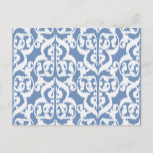 Postal Ikat Moorish Damask - azul cielo y blanco
