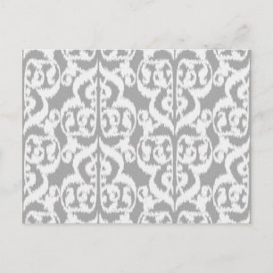 Postal Ikat Moorish Damask - gris plateado y blanco