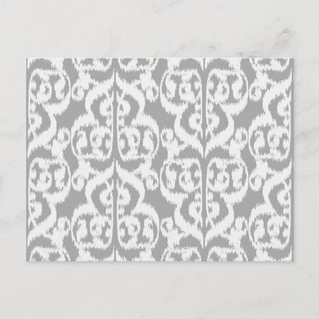 Postal Ikat Moorish Damask - gris plateado y blanco (Anverso)