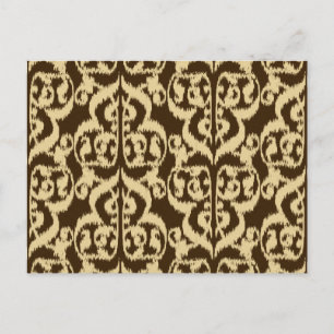 Postal Ikat Moorish Damask - marrón chocolate y tostado