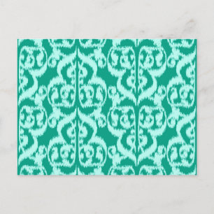 Postal Ikat Moorish Damask - pavo real y agua