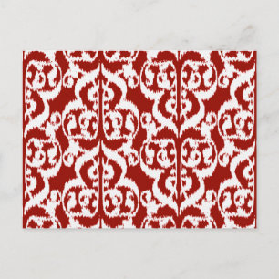 Postal Ikat Moorish Damask - rojo oscuro y blanco