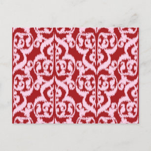 Postal Ikat Moorish Damask - rojo oscuro y rosa