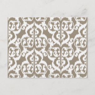 Postal Ikat Moorish Damask - taupe tan y blanco