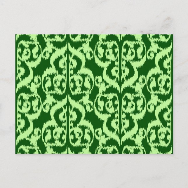 Postal Ikat Morish Damask - verde pino y menta (Anverso)