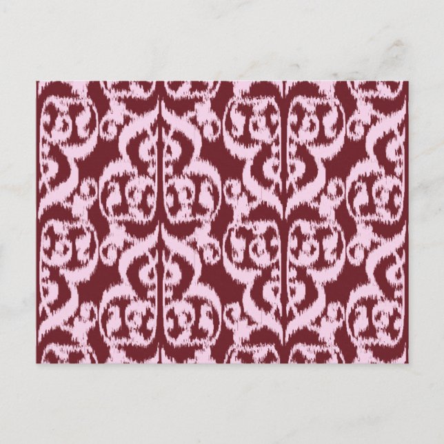 Postal Ikat Moro Damask - burdeos y rosa (Anverso)