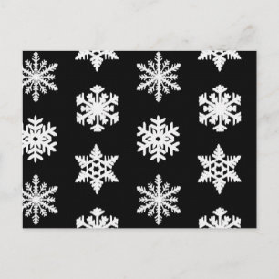 Postal Ikat Snowflakes - Blanco y negro