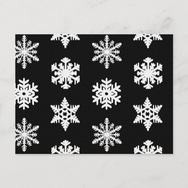 Postal Ikat Snowflakes - Blanco y negro (Anverso)