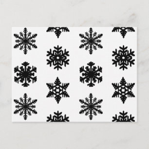 Postal Ikat Snowflakes - Blanco y negro