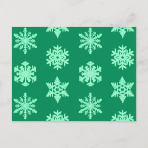 Postal Ikat Snowflakes - Pino y verde menta