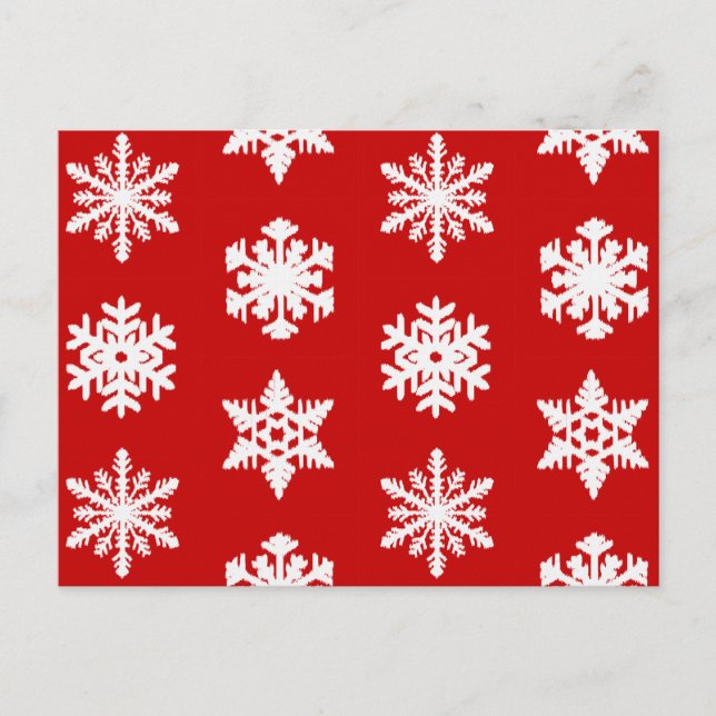 Postal Ikat Snowflakes - Rojo oscuro y blanco (Anverso)