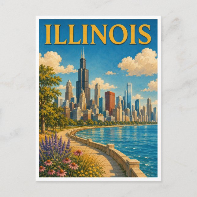 Postal Ilinois Horizonte de Chicago GeoSaga (Anverso)