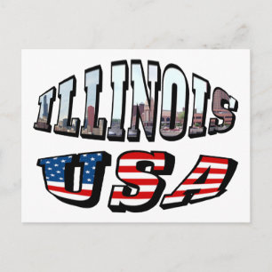 Postal Illinois Bandera de Estados Unidos y foto de estad