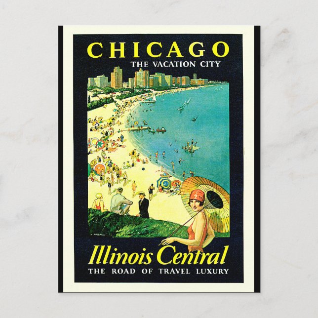 Postal Illinois Central Chicago por los Lagos (Anverso)