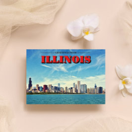 Postal Illinois Chicago Skyline Print