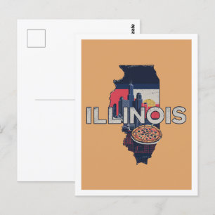 Postal Illinois Retro Travel Design Icónico Estados Unido