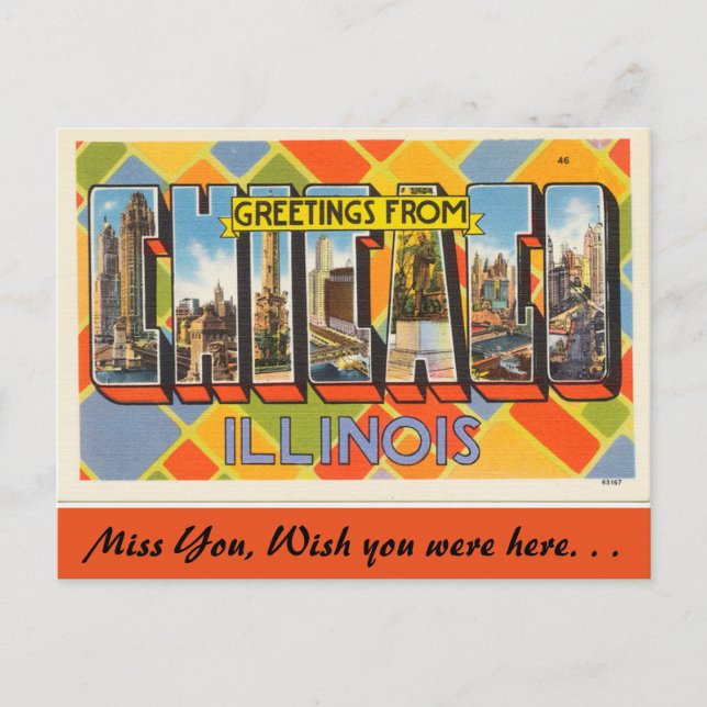 Postal Illinois, saludos desde Chicago (Anverso)