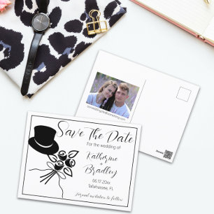 Postal Illustrated Minimalist B/W Script Save the Date